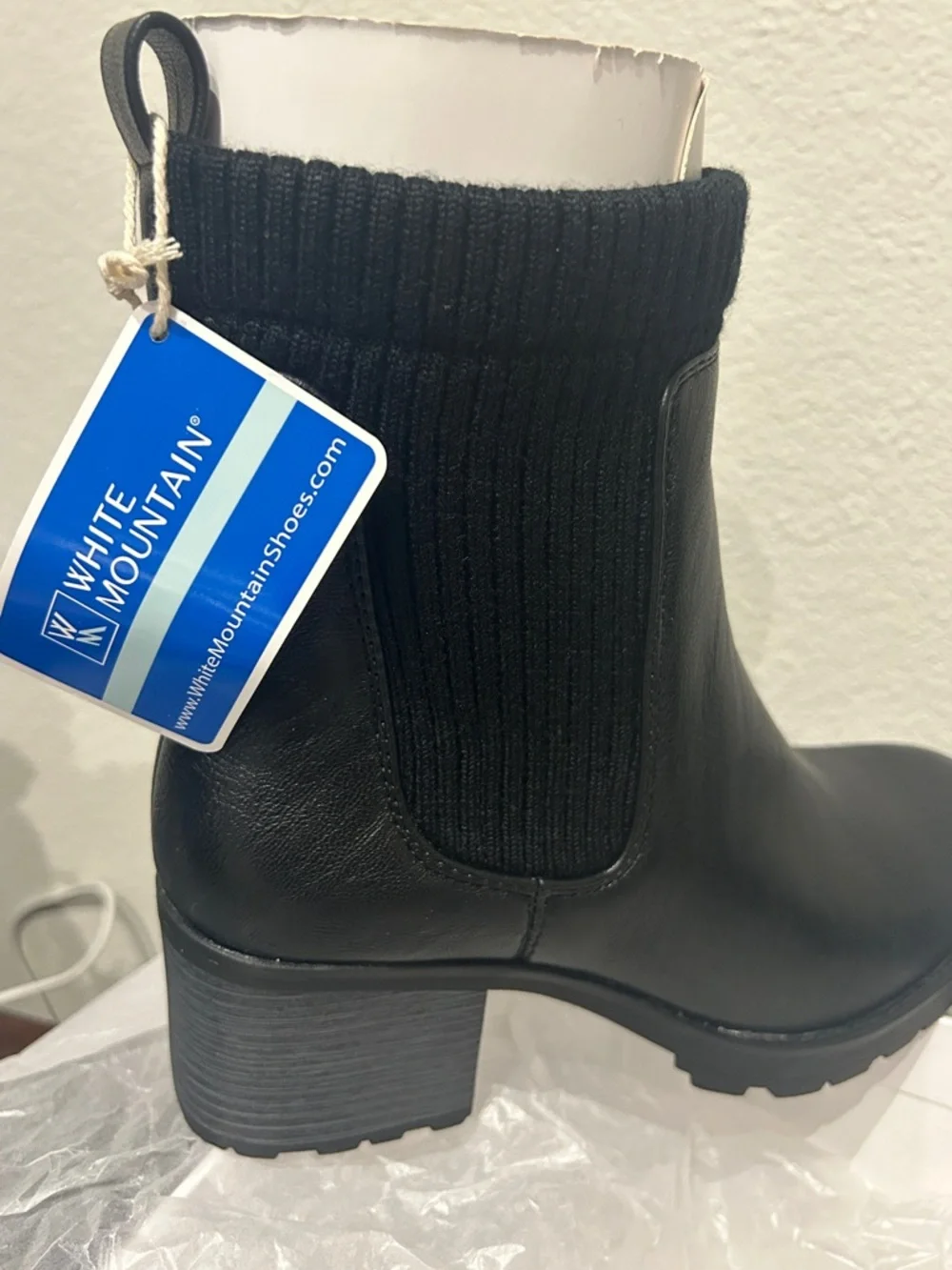 White Mountain black booties cozy sock-like cuff brand new in original box